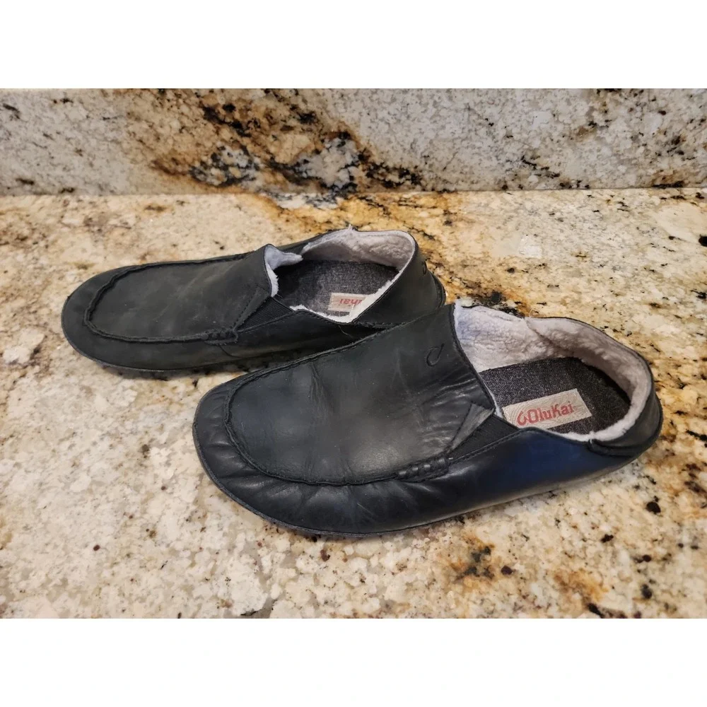 Olukai Moloa Shoes Slippers Mens 10 Leather Comfort Casual Shearling Lined